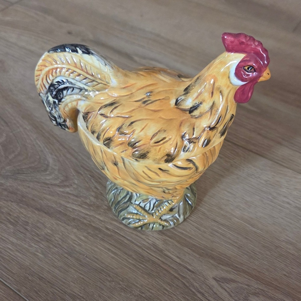 Calderone Hand Painted‎ Collection Rooster Chicken Ceramic Trinket Box